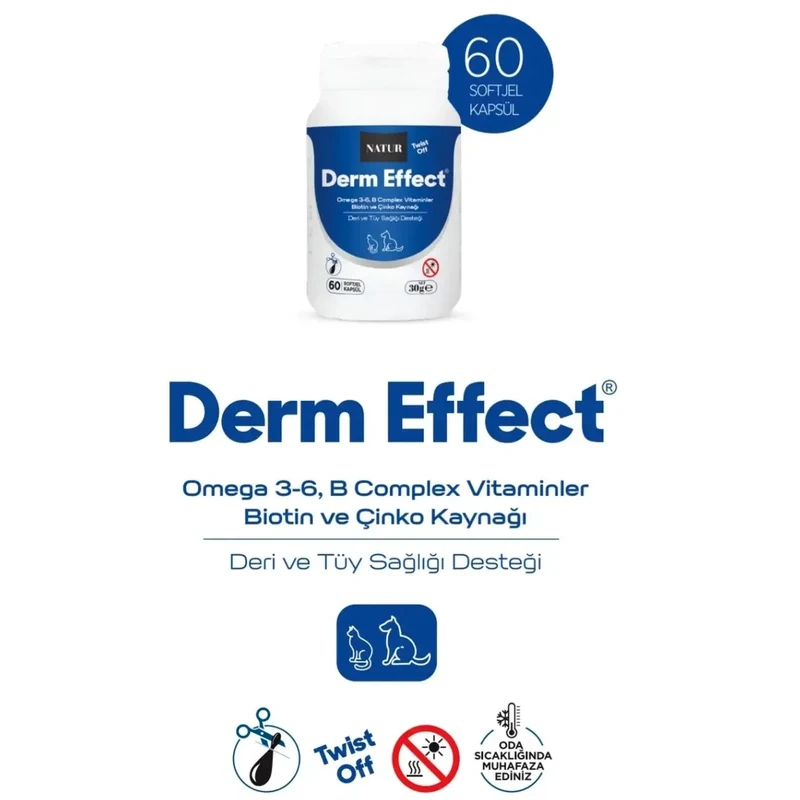 Natur Derm Effect Deri Ve Tüy Sağlığı Desteği Kedi ve Köpekler İçin 60 Kapsül
